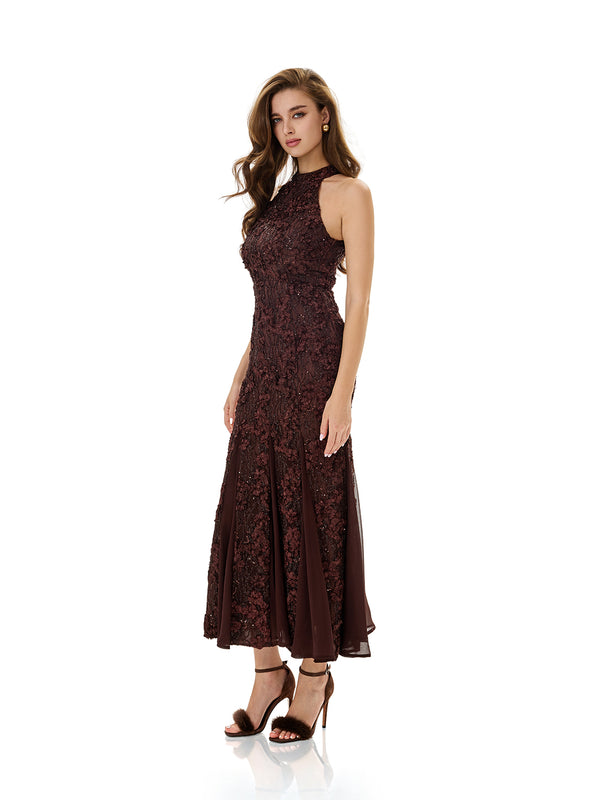 Lace Appliqué Mesh Gown