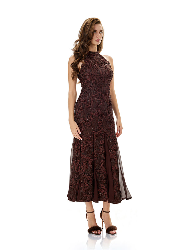 Lace Appliqué Mesh Gown