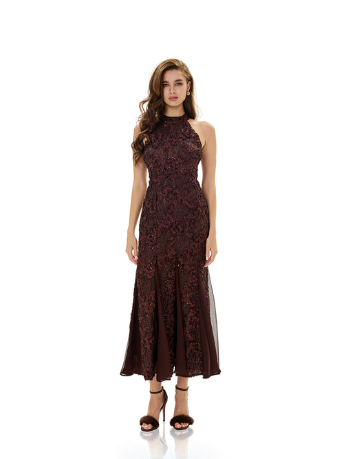 Lace Appliqué Mesh Gown