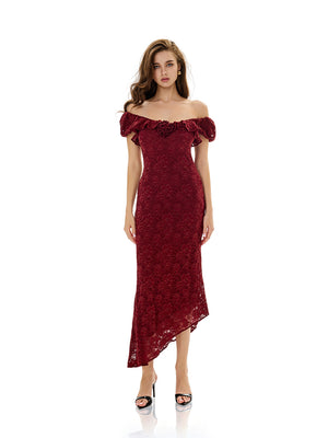 Off Shoulder Flower Lace Evening Dress