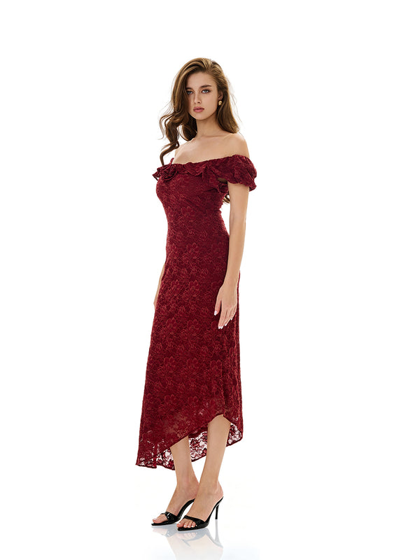 Off Shoulder Flower Lace Evening Dress