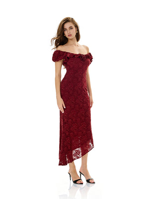Off Shoulder Flower Lace Evening Dress