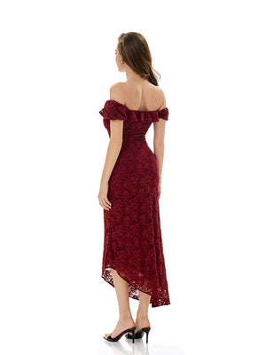 Off Shoulder Flower Lace Evening Dress
