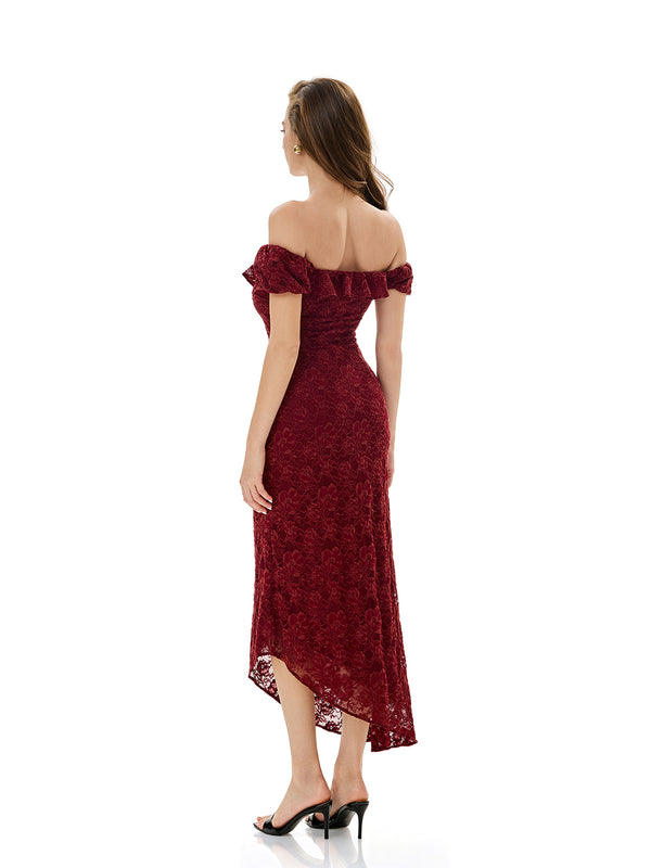 Off Shoulder Flower Lace Evening Dress