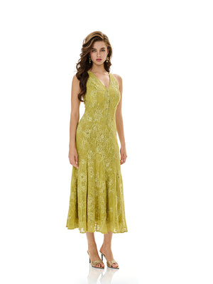 Sleeveless Embroidered Lace Midi Dress