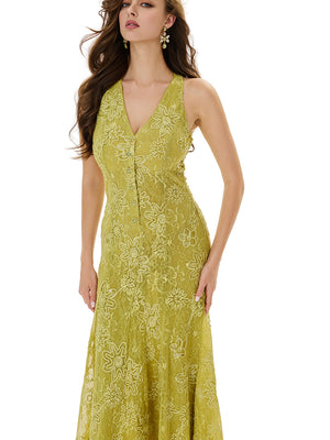 Sleeveless Embroidered Lace Midi Dress