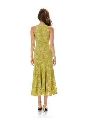 Sleeveless Embroidered Lace Midi Dress