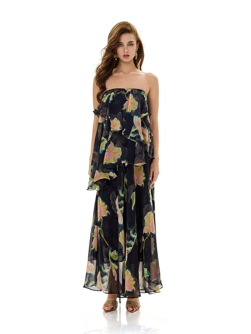 Blooming Floral Strapless Maxi Dress