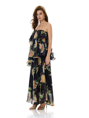 Blooming Floral Strapless Maxi Dress