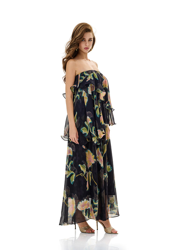 Blooming Floral Strapless Maxi Dress