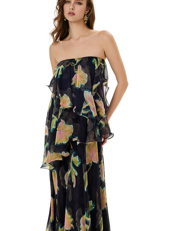 Blooming Floral Strapless Maxi Dress