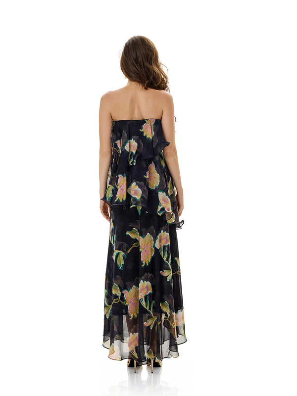 Blooming Floral Strapless Maxi Dress