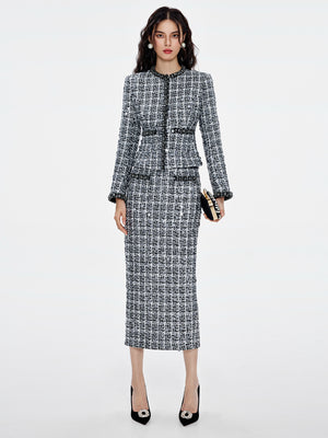 Crystal Embellished Details Jacket & Skirt Sets