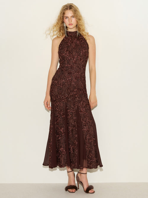 Lace Appliqué Mesh Gown