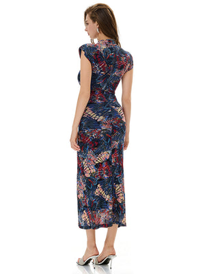 Abstract Printed Ruched Bodycon Dress