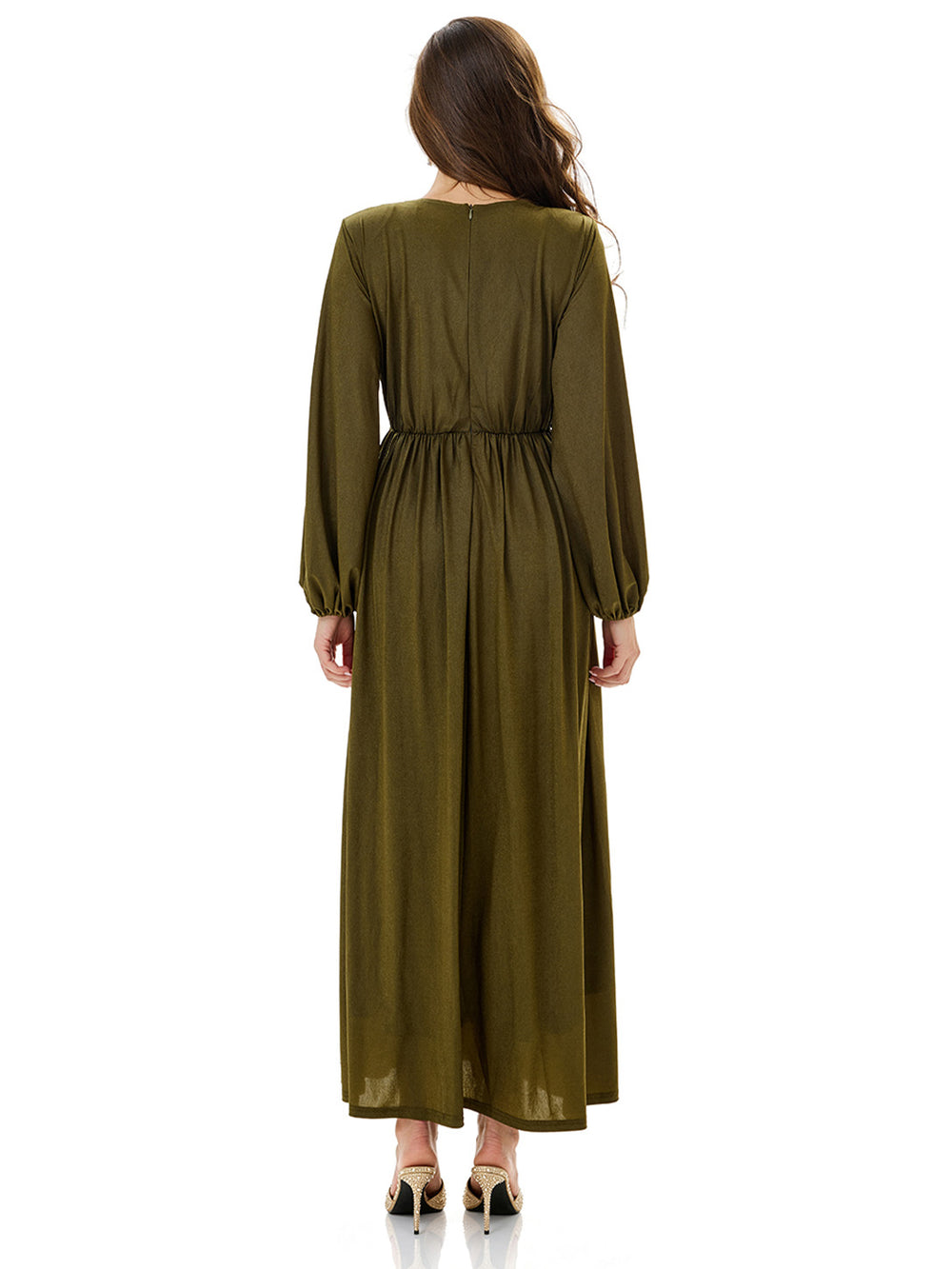 Ruched Lantern Sleeve Slit Party Dress