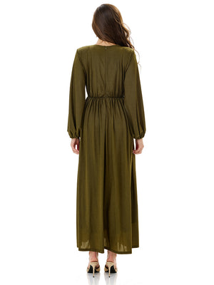 Ruched Lantern Sleeve Slit Party Dress