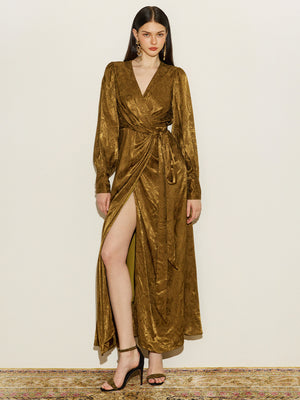 Bronze Patterned Wrap Dress