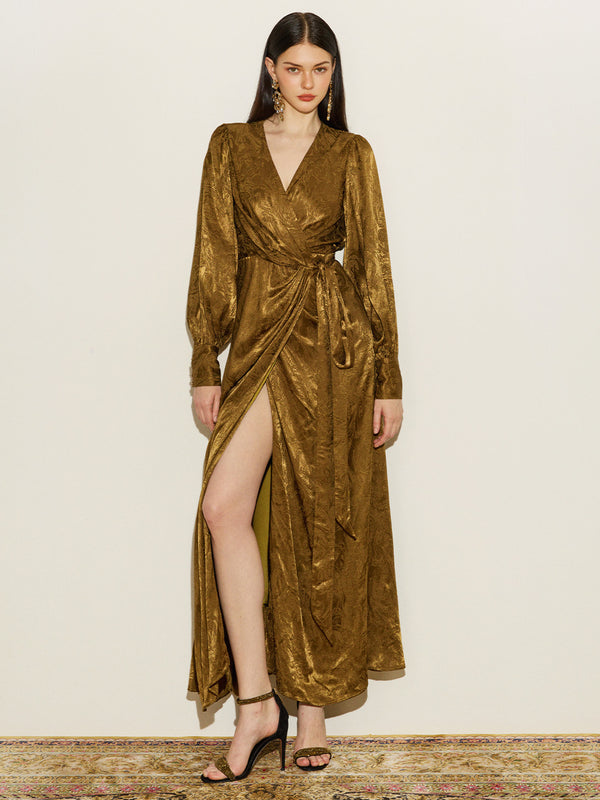 Bronze Patterned Wrap Dress