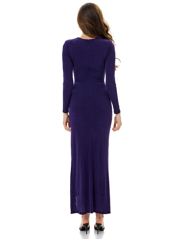 Cowl Neck Drawstring Ruched Gown