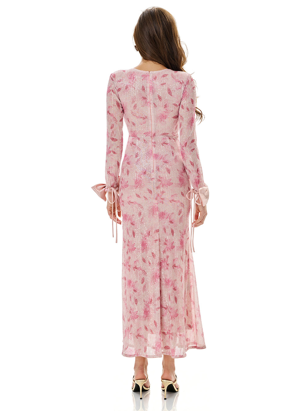 Bowknot Detail Print Sequin Dress