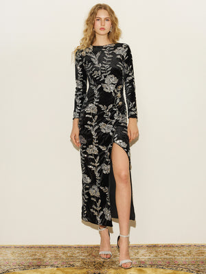 Sequin Embroidered Velvet Gown