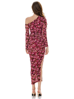 One Shoulder Floral Print Bodycon Dress