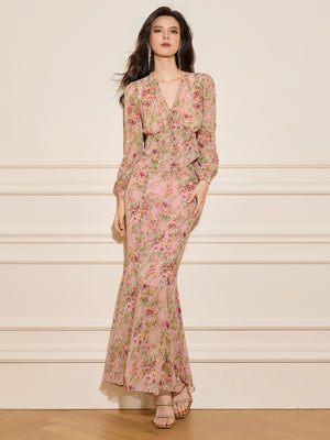 Floral Print Button Detail Top & Skirt Sets