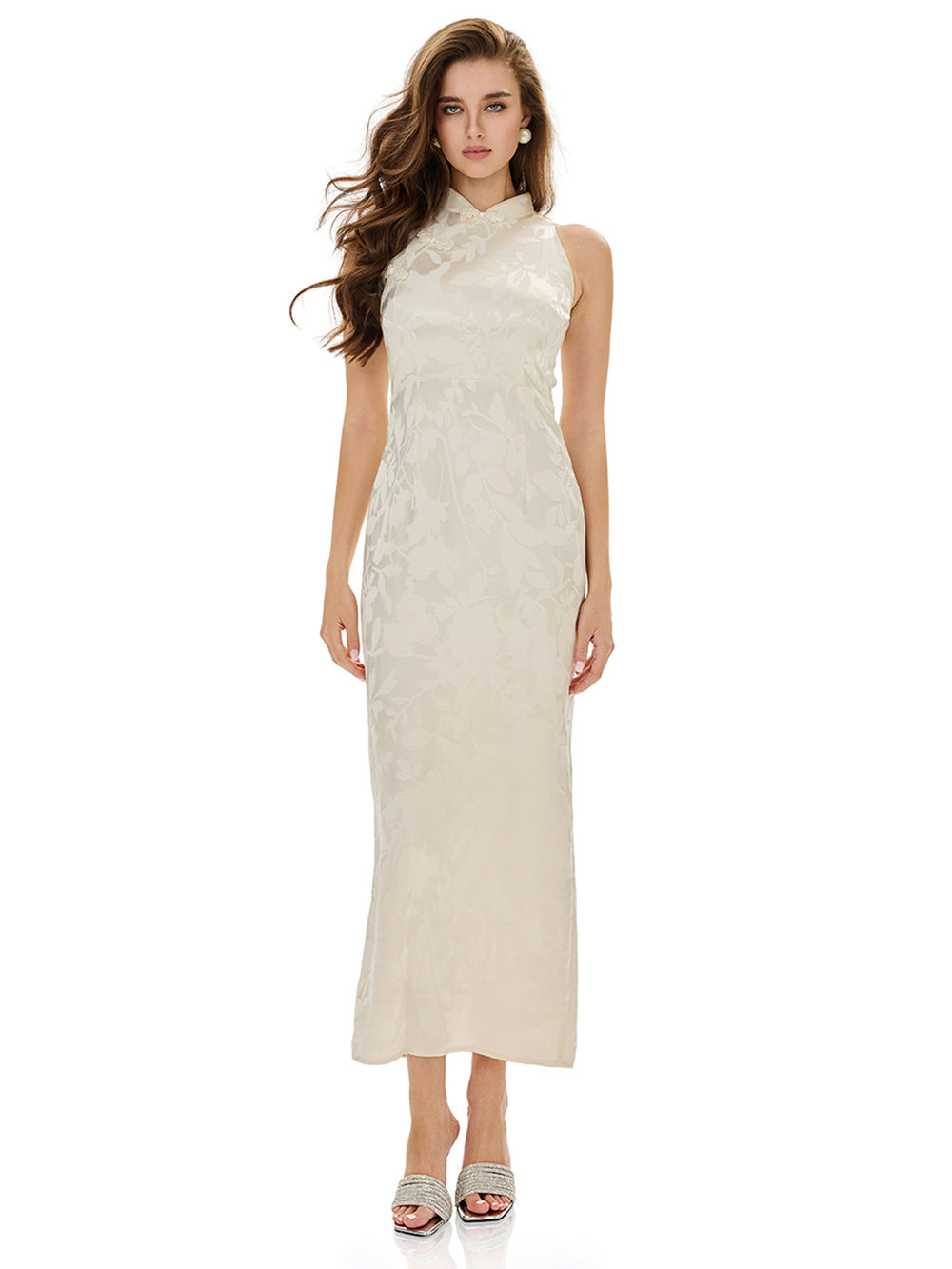 Jacquard Cheongsam Midi Bodycon Dress