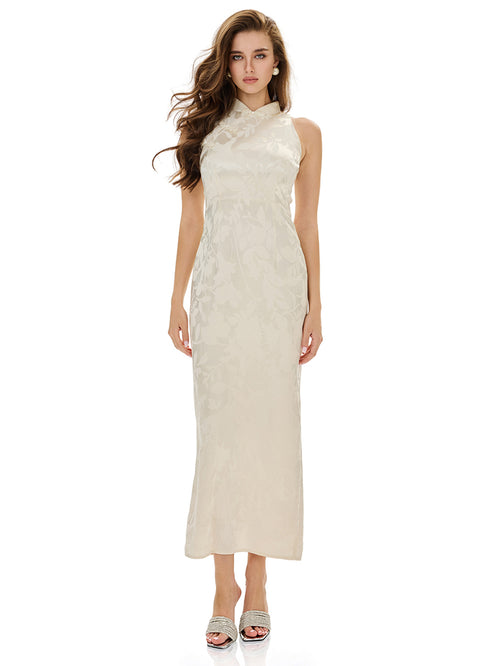 Jacquard Cheongsam Midi Bodycon Dress