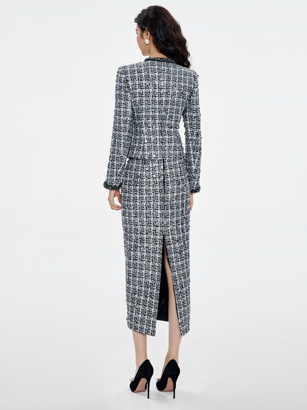 Crystal Embellished Details Jacket & Skirt Sets