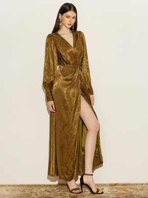 Bronze Patterned Wrap Dress