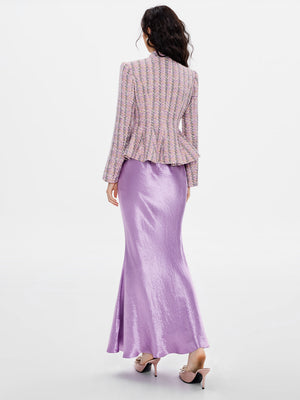 Peplum Hem Tweed Jacket & Satin Skirt Sets