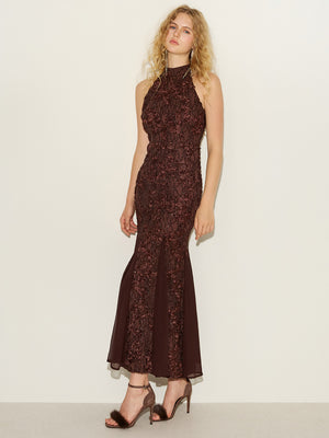 Lace Appliqué Mesh Gown