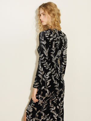 Sequin Embroidered Velvet Gown