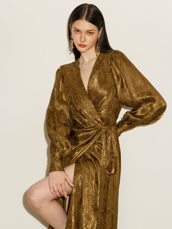 Bronze Patterned Wrap Dress