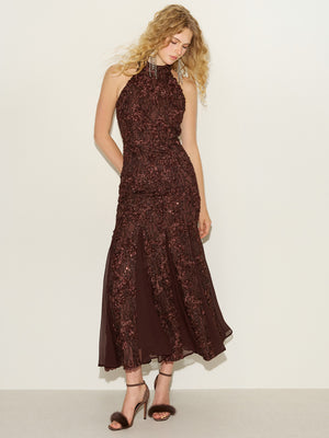 Lace Appliqué Mesh Gown