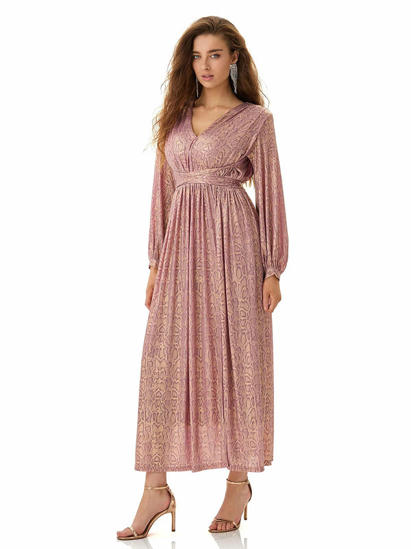 Model wearing Pink Snakeskin Maxi Dress from MAJOR CRUSH-1