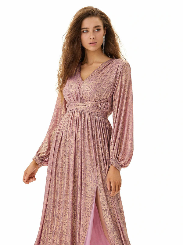 Model wearing Pink Snakeskin Maxi Dress from MAJOR CRUSH-2