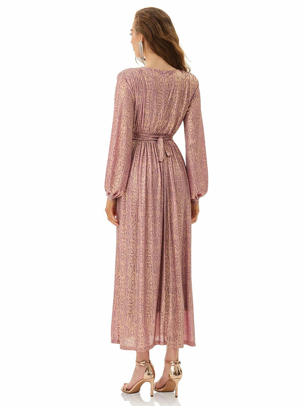 Model wearing Pink Snakeskin Maxi Dress from MAJOR CRUSH-3