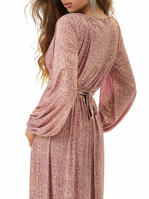 Model wearing Pink Snakeskin Maxi Dress from MAJOR CRUSH-4