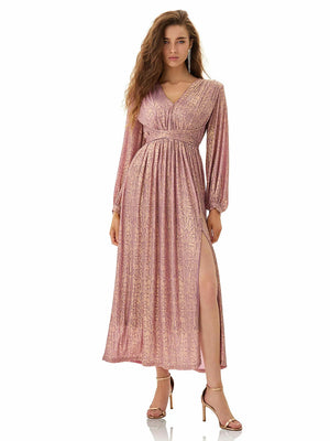 Model wearing Pink Snakeskin Maxi Dress from MAJOR CRUSH-5