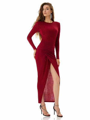 Crimson Radiance Draped Dress