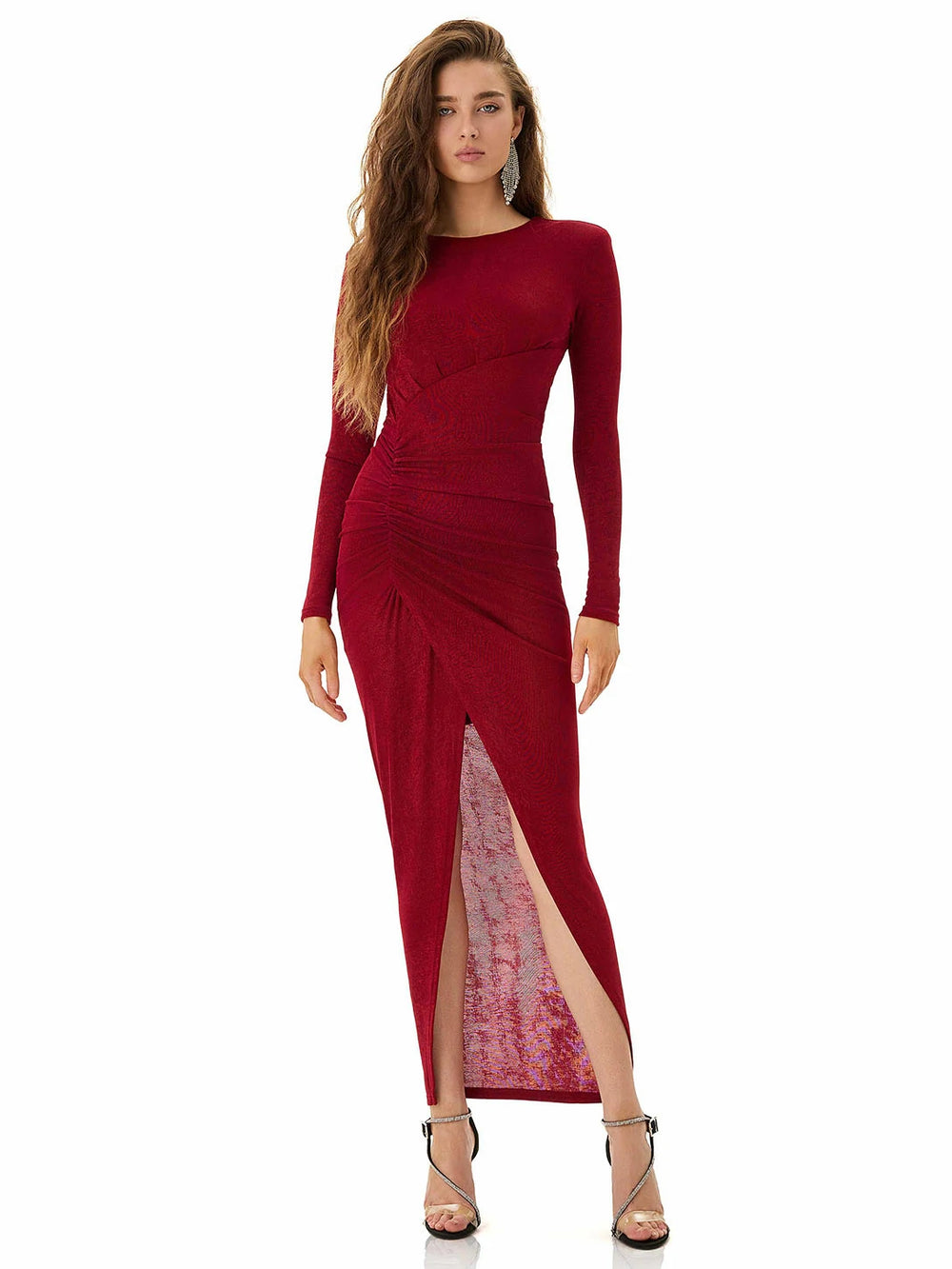 Crimson Radiance Draped Dress