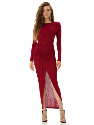 Crimson Radiance Draped Dress