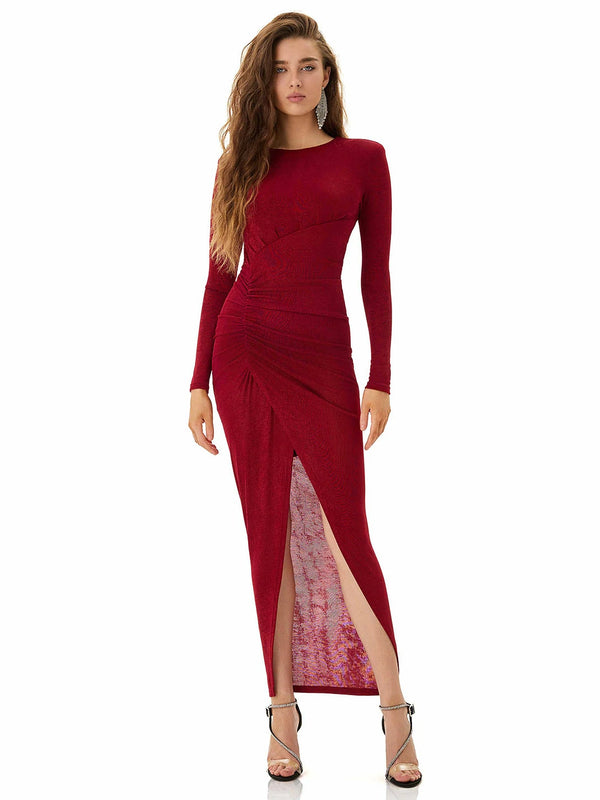 Crimson Radiance Draped Dress