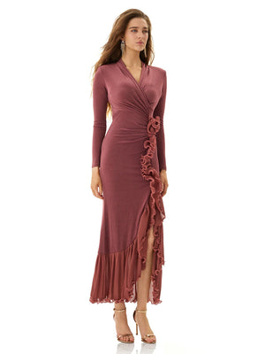 Appliqué Flower Night Ruffle Dress
