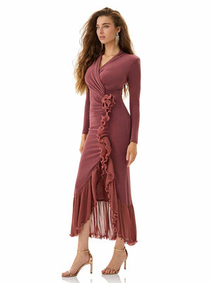 Appliqué Flower Night Ruffle Dress