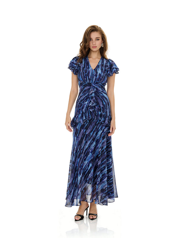 Tie Dye Print Layered Ruffles Dress