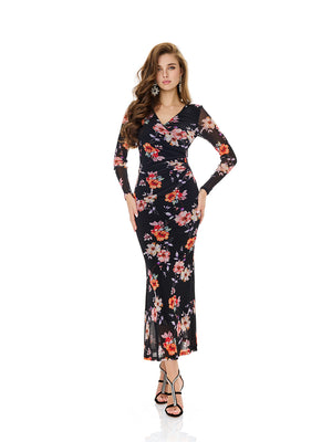 Floral Print Side Slit Bodycon Dress